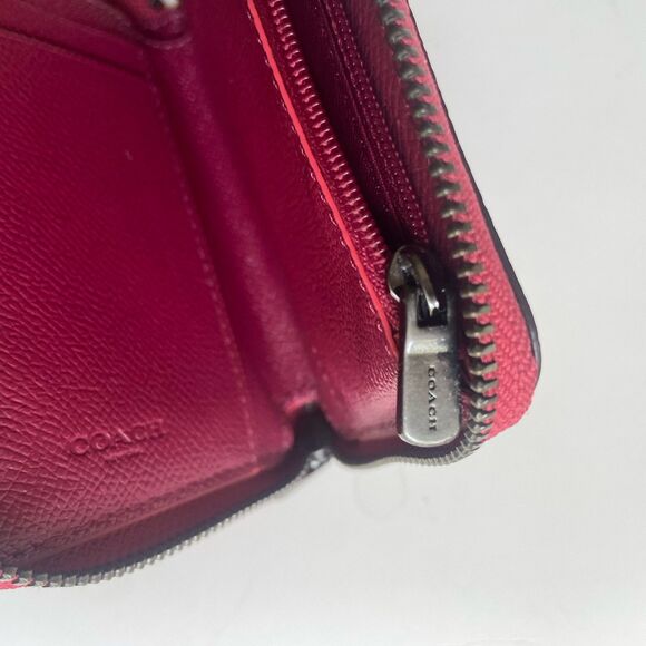 Coach Metallic Crossgrain Leather Zip Around Wallet Red Black Antique F29444 - Picture 7 of 9